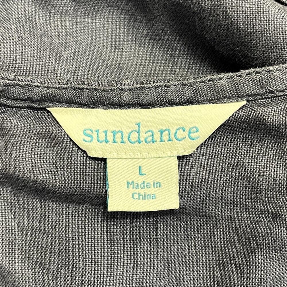 Sundance Linen Pintucked Short Sleeve Shift Dress Blue Sz Large Coastal Cottage - Picture 9 of 10